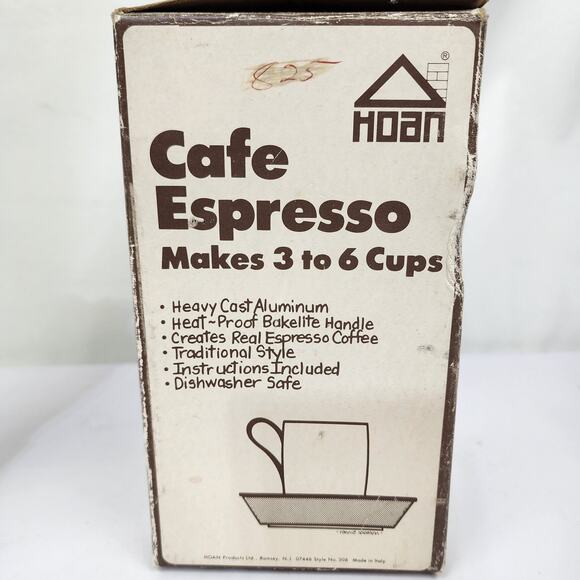 Vintage Hoan Cafe Espresso 3-6 Cup Coffee Maker Bakelite Handle Italy-in box MCM - Picture 5 of 5